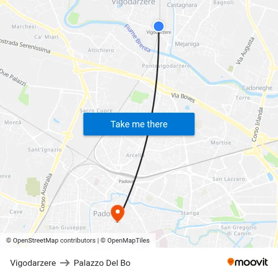 Vigodarzere to Palazzo Del Bo map
