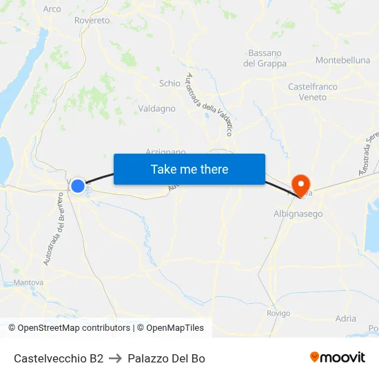Castelvecchio B2 to Palazzo Del Bo map