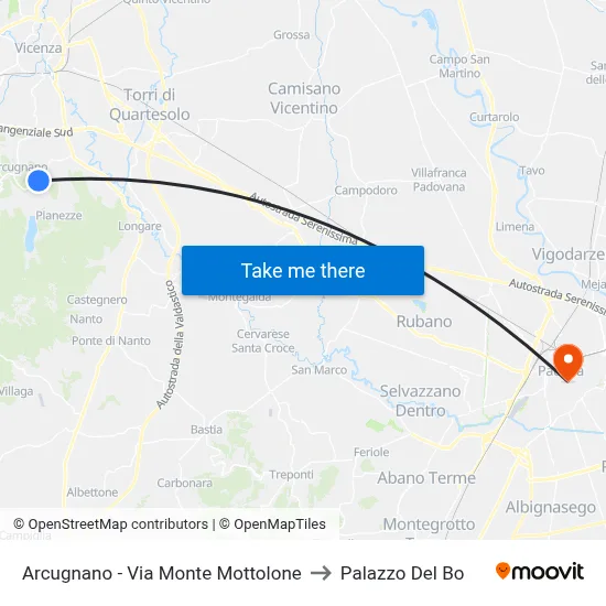 Arcugnano - Monte Mottolone Street to Palazzo Del Bo map
