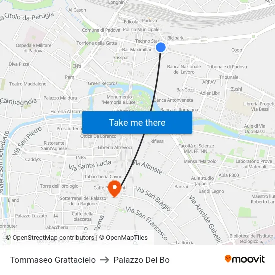 Tommaseo Grattacielo to Palazzo Del Bo map