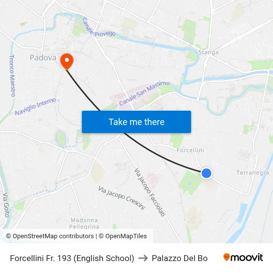 Forcellini 193 (English School) to Palazzo Del Bo map