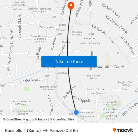 Businello 4 (Santo) to Palazzo Del Bo map