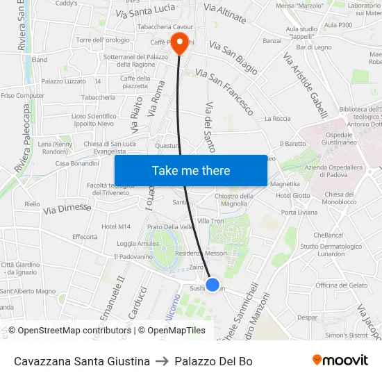 Cavazzana Santa Giustina to Palazzo Del Bo map