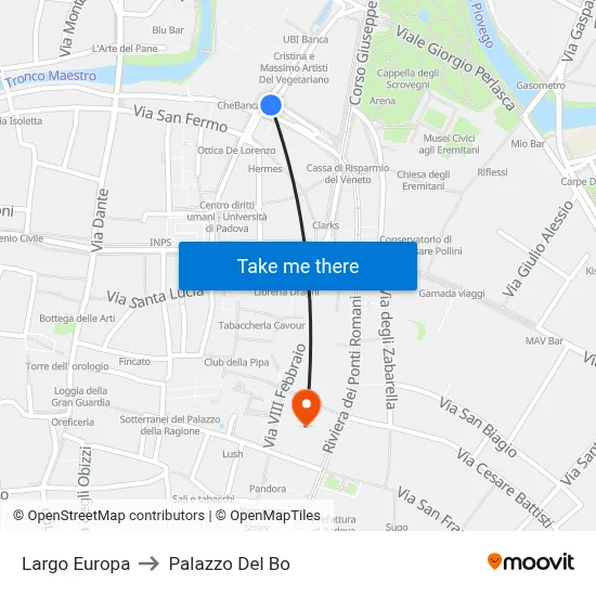 Largo Europa to Palazzo Del Bo map