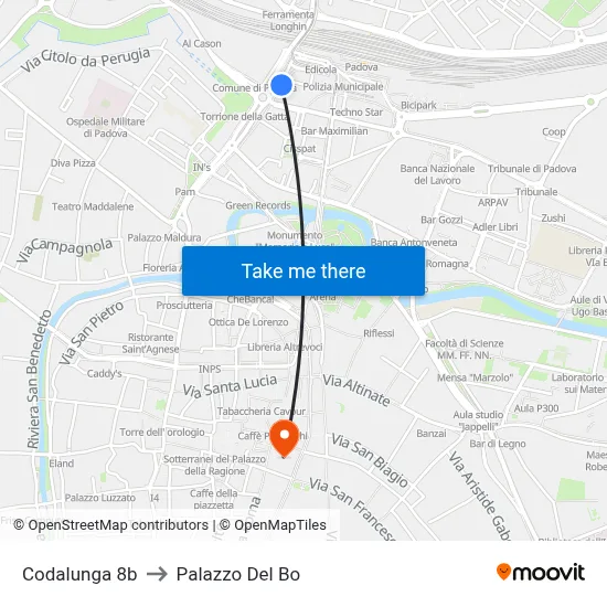 Codalunga 8b to Palazzo Del Bo map