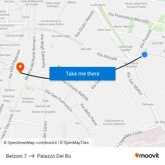 Belzoni 7 to Palazzo Del Bo map