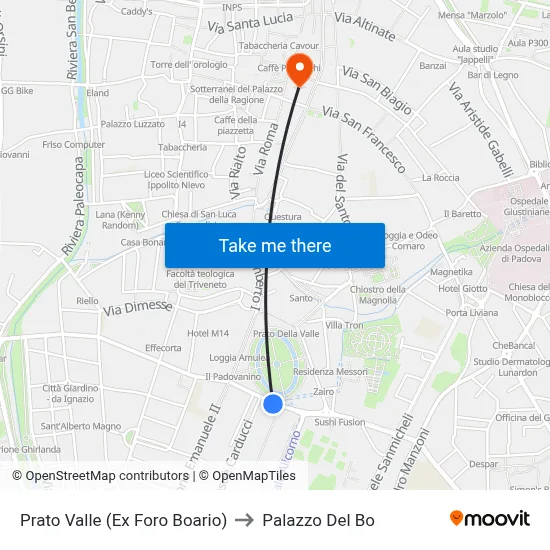 Prato Valle (Former Cattle Market) to Palazzo Del Bo map