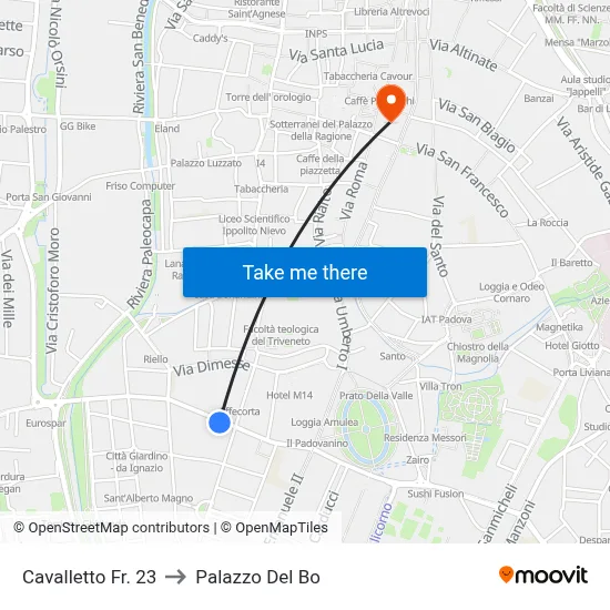 Cavalletto Fr. 23 to Palazzo Del Bo map