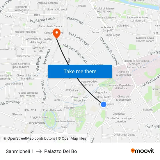 Sanmicheli 1 to Palazzo Del Bo map