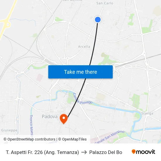 T. Aspetti St. 226 (Corner Temanza) to Palazzo Del Bo map