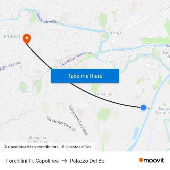 Forcellini Terminal to Palazzo Del Bo map