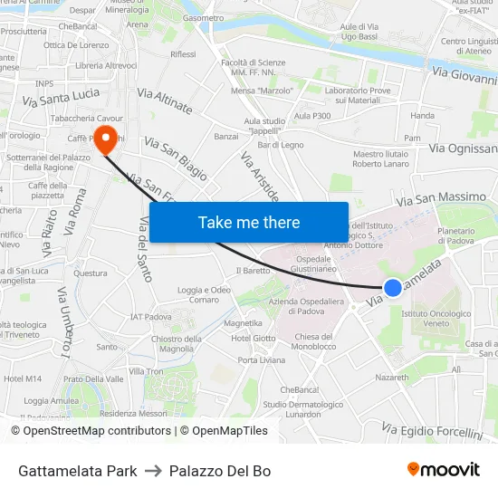 Gattamelata Park to Palazzo Del Bo map