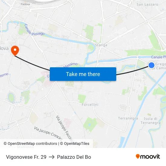 Vigonovese No. 29 to Palazzo Del Bo map