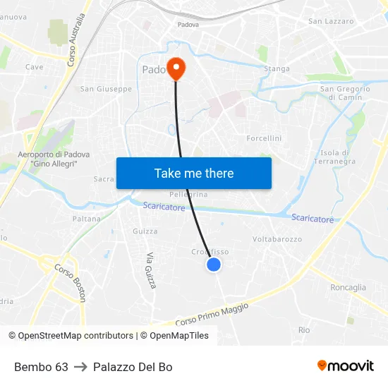 Bembo 63 to Palazzo Del Bo map