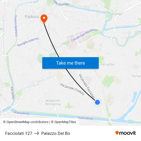 Facciolati 127 to Palazzo Del Bo map