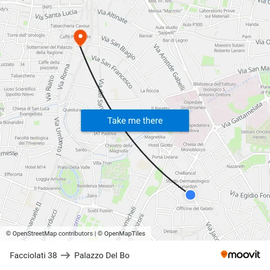 Facciolati 38 to Palazzo Del Bo map