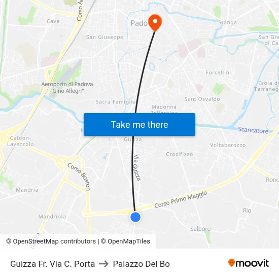 Guizza Area C. Porta Street to Palazzo Del Bo map