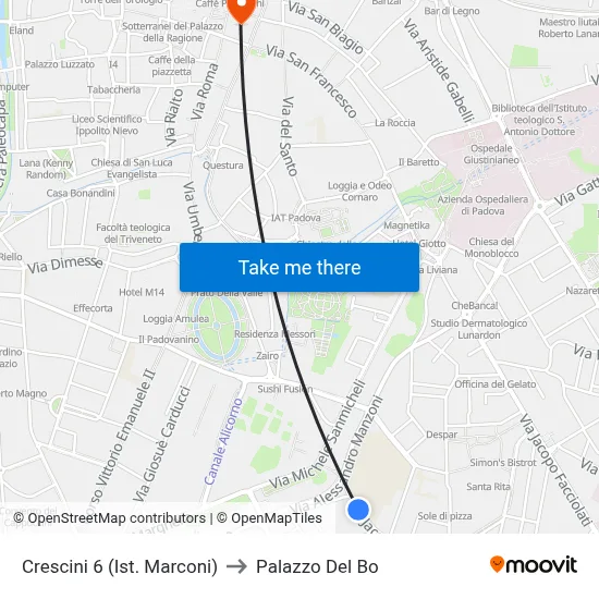 Crescini 6 (Marconi Institute) to Palazzo Del Bo map