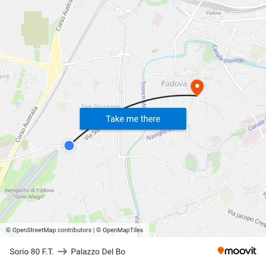 Sorio 80 to Palazzo Del Bo map