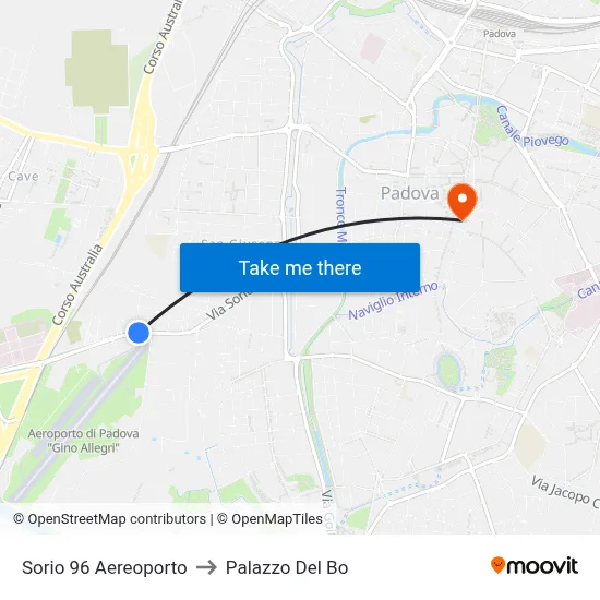 Sorio 96 Airport to Palazzo Del Bo map