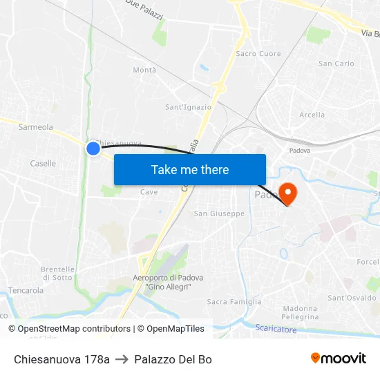 Chiesanuova 178a to Palazzo Del Bo map