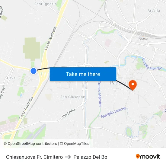 Chiesanuova Cemetery to Palazzo Del Bo map