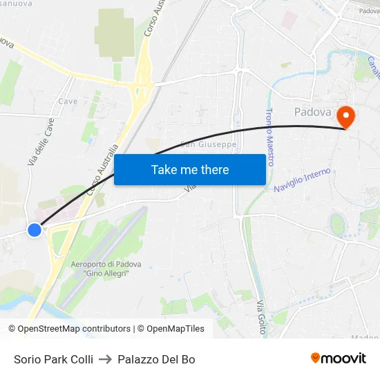 Sorio Park Colli to Palazzo Del Bo map
