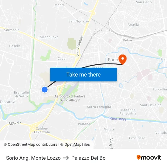 Sorio Corner Monte Lozzo to Palazzo Del Bo map