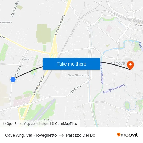 Cave Ang. Via Pioveghetto to Palazzo Del Bo map