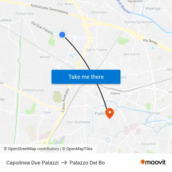 Due Palazzi Terminal to Palazzo Del Bo map