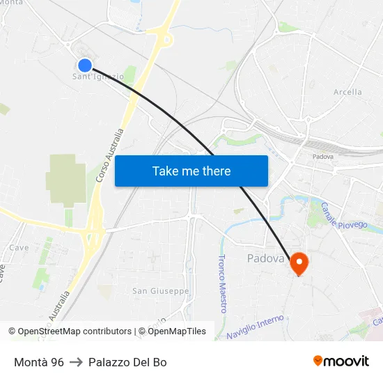 Montà 96 to Palazzo Del Bo map