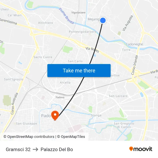 Gramsci 32 to Palazzo Del Bo map