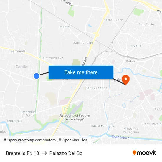 Brentella Stop 10 to Palazzo Del Bo map