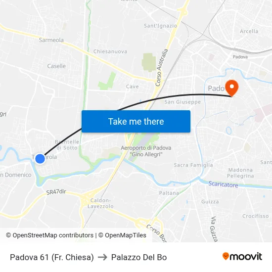 Padova 61 (Near Church) to Palazzo Del Bo map