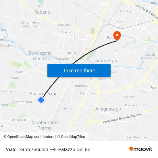 Terme Avenue/Schools to Palazzo Del Bo map