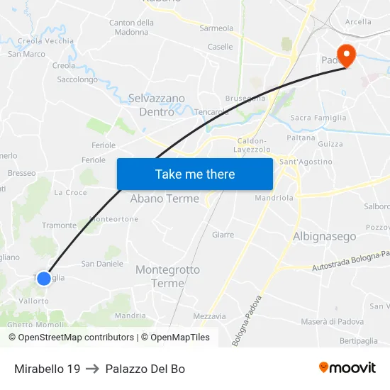 Mirabello 19 to Palazzo Del Bo map