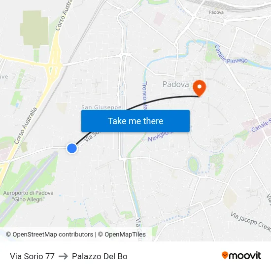 Sorio Street 77 to Palazzo Del Bo map