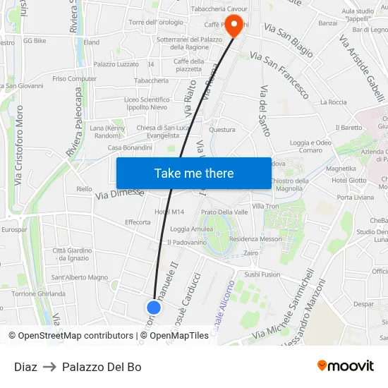 Diaz to Palazzo Del Bo map