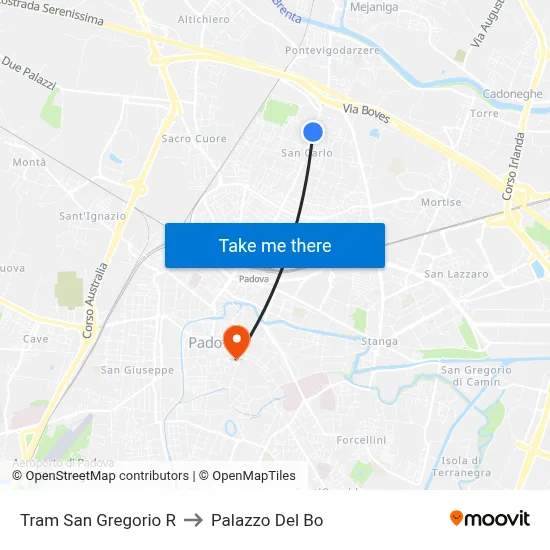 San Gregorio Tram R to Palazzo Del Bo map