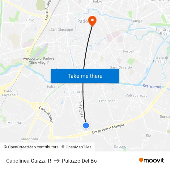 Guizza Terminal R to Palazzo Del Bo map