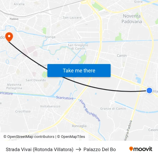 Vivai Road (Villatora Roundabout) to Palazzo Del Bo map