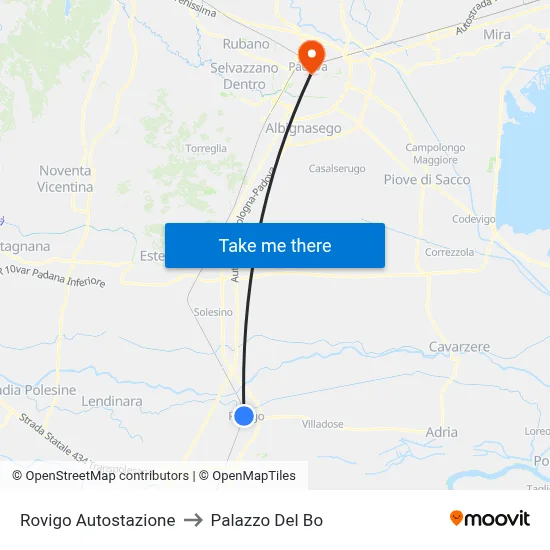 Rovigo Bus Station to Palazzo Del Bo map