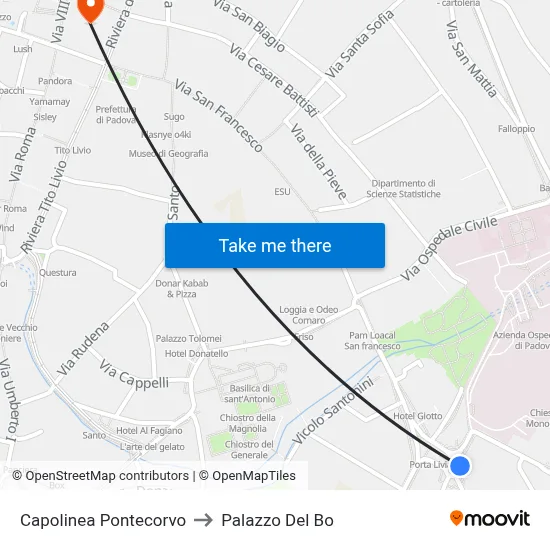 Capolinea Pontecorvo to Palazzo Del Bo map