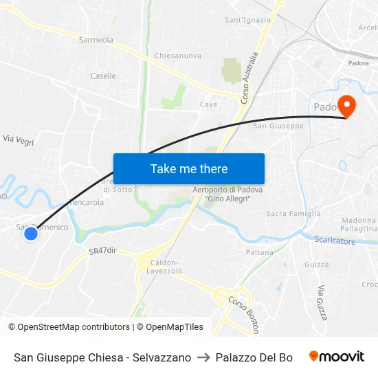 San Giuseppe Church - Selvazzano to Palazzo Del Bo map