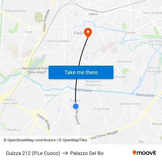 Guizza 212 (Cuoco Square) to Palazzo Del Bo map
