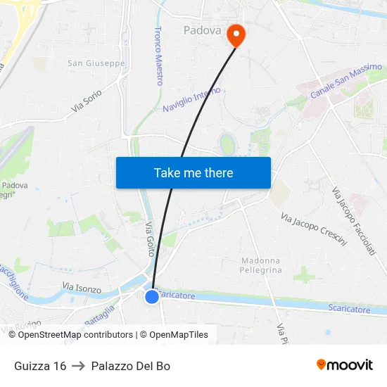 Guizza 16 to Palazzo Del Bo map