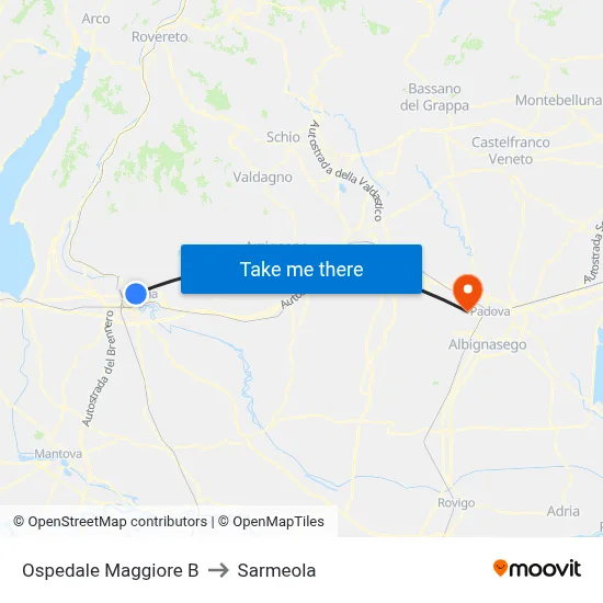 Main Hospital B to Sarmeola map