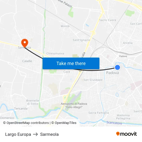 Europe Square to Sarmeola map
