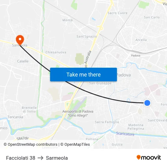 Facciolati 38 to Sarmeola map