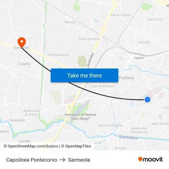 Pontecorvo Terminal to Sarmeola map